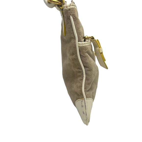 JUICY COUTURE Velour Beige Tan Cream Y2L Crossbody Shoulder Bag Purse Tote Charm - Picture 3 of 16